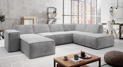 Hoekbank - Grijs - Ribstof - Links | 261x216x80 Hoeksalon, Huis en Inrichting, Zetels | Complete zithoeken, Nieuw, Verzenden