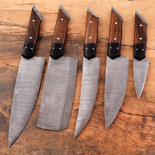 Keukenmes - Chefs knife - Hout, zwart g10 en gevouwen staal, Antiquités & Art, Antiquités | Ustensiles de cuisine