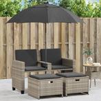 vidaXL Tuinbank 2-zits parasol en voetenbanken poly rattan, Tuin en Terras, Verzenden, Nieuw