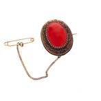 Vintage/antiek gouden broche met bloedkoraal (klassiek), Handtassen en Accessoires, Broches, Gebruikt, Overige kleuren, Ophalen of Verzenden