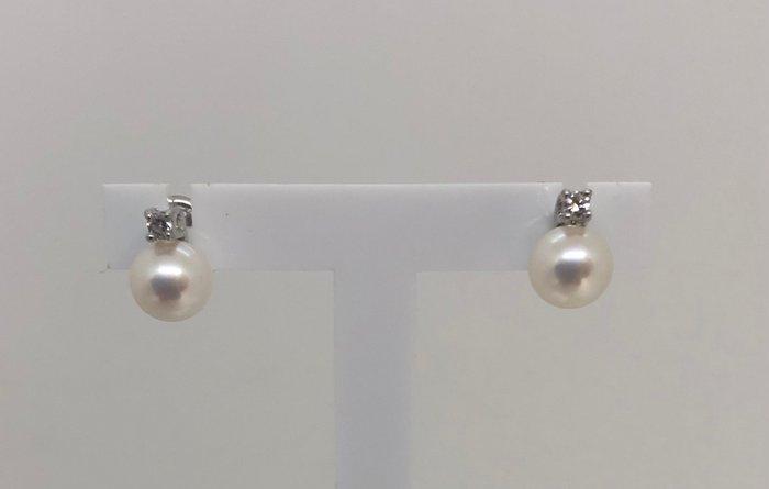 Oorbellen Akoya parels - Witte Goud 18K - 0.08ct. tw., Handtassen en Accessoires, Oorbellen