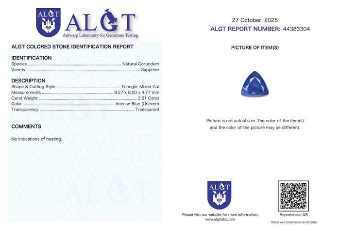 1 pcs Blauw Saffier - 2.61 ct - Antwerp Laboratory for, Bijoux, Sacs & Beauté, Pierres précieuses