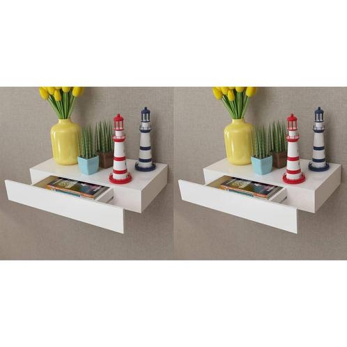 vidaXL Wandplanken zwevend met lades 2 st 48 cm wit, Huis en Inrichting, Kasten | Wandmeubels, Nieuw, Verzenden