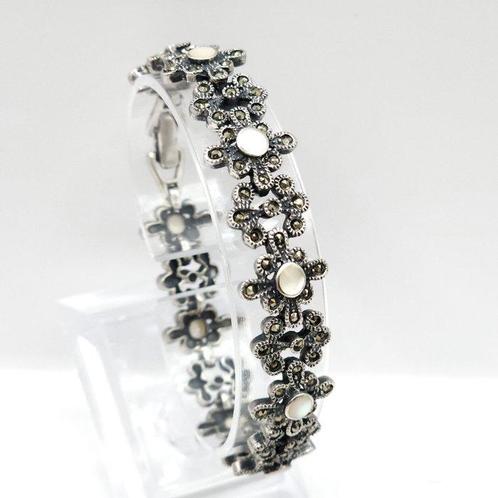 Zilver, 925 Sterling Zilver Parelmoer & Markasiet - Armband, Antiek en Kunst, Kunst | Designobjecten