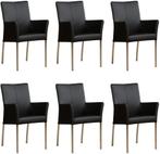 Set van 6 Zwarte leren moderne eetkamerstoelen - Toledo Leer, Huis en Inrichting, Stoelen, Nieuw, Vijf, Zes of meer stoelen, Modern