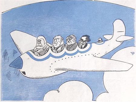 Spotprent met fascisten van Europa in een vliegtuig, Antiek en Kunst, Kunst | Litho's en Zeefdrukken, Verzenden