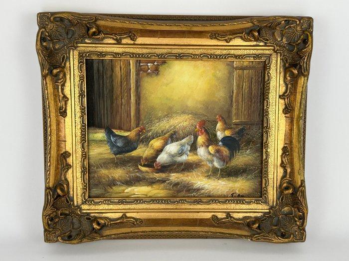 Lijst - Hout, Stucco - Pluimvee op de boerderij, Antiek en Kunst, Curiosa en Brocante