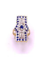 Zonder minimumprijs - Ring - 9 kt. Geel goud, Zilver Saffier