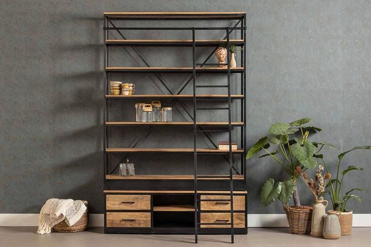 Boekenkast Mangohout Marvin 160x225 cm, Huis en Inrichting, Kasten | Boekenkasten, Nieuw, Verzenden