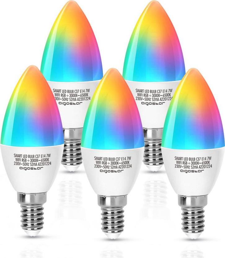 Aigostar LED RGB Lamp - Dimbaar - 7W - E14 - 5 Stuks, Huis en Inrichting, Lampen | Overige, Verzenden