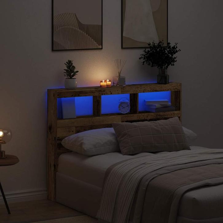 vidaXL Hoofdbordkast met LED 140x17x102 cm oud hout, Huis en Inrichting, Slaapkamer | Bedden, Nieuw, Verzenden