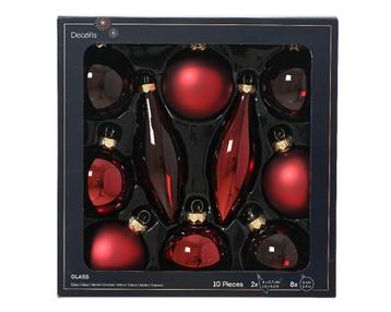 Kerstballen Glas Ossenbloed Mix Set van 10