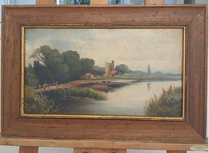Escuela de Barbizon (XIX) - Paisaje primaveral - NO RESERVE, Antiek en Kunst, Kunst | Schilderijen | Klassiek