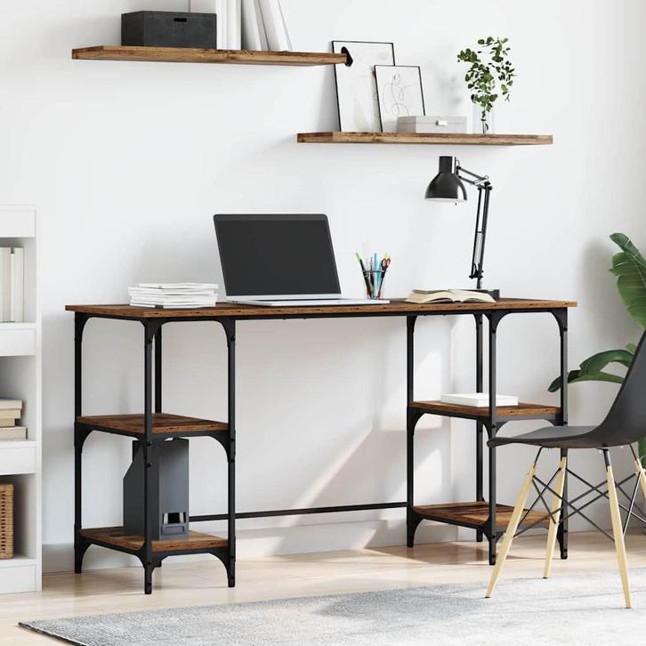 vidaXL Bureau met plank Oud Hout 140 x 50 x 75 cm Bewerkt, Huis en Inrichting, Bureaus, Nieuw, Verzenden