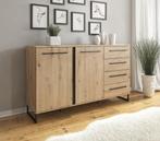 Dressoir Saturn - Eiken - Zwart - 159x42x93 cm - Kast, Huis en Inrichting, Kasten | Dressoirs, Nieuw, 150 tot 200 cm, 25 tot 50 cm