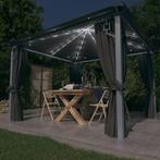 vidaXL Prieel met gordijn LED-lichtslinger 3x3 m aluminium, Tuin en Terras, Partytenten, Verzenden, Nieuw