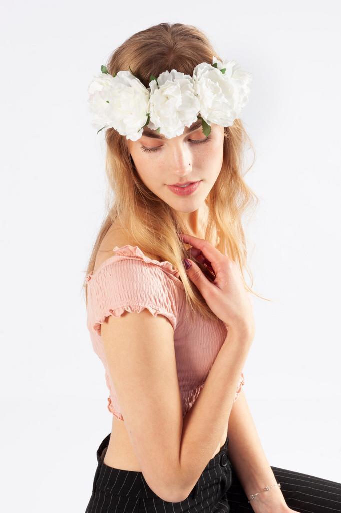 Bloemenkrans Haar Pioenrozen Wit Witte Bloemen Haarband Diad, Kleding | Dames, Carnavalskleding en Feestkleding, Nieuw, Ophalen of Verzenden