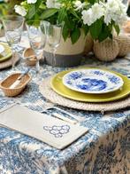 Nappe en toile de Jouy bleue et blanche pour grandes tables.