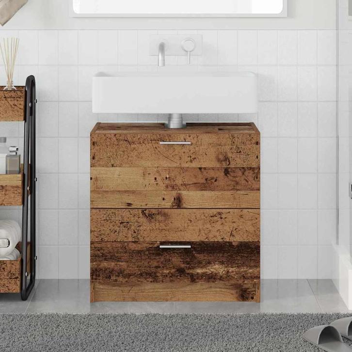 vidaXL Wastafelkast met lade Oud Hout 59 x 37 x 59 cm, Huis en Inrichting, Tafels | Kaptafels, Nieuw, Verzenden