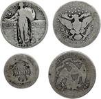 Verenigde Staten. Lot de 4 monnaies en argent (1 Dime &, Timbres & Monnaies