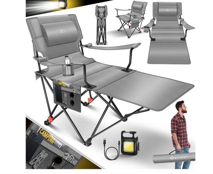 Campingstoel - Visstoel - Vouwstoel - Grijs - KESSER®, Caravans en Kamperen, Kampeermeubelen, Nieuw, Verzenden