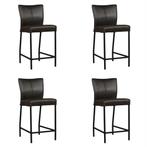Set van 4 Donkergrijze leren moderne barkrukken - poot, Overige kleuren, Nieuw, Leer, Ophalen of Verzenden