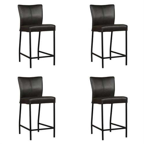Set van 4 Donkergrijze leren moderne barkrukken - poot, Huis en Inrichting, Stoelen, Overige kleuren, Vier, Nieuw, Leer, Ophalen of Verzenden