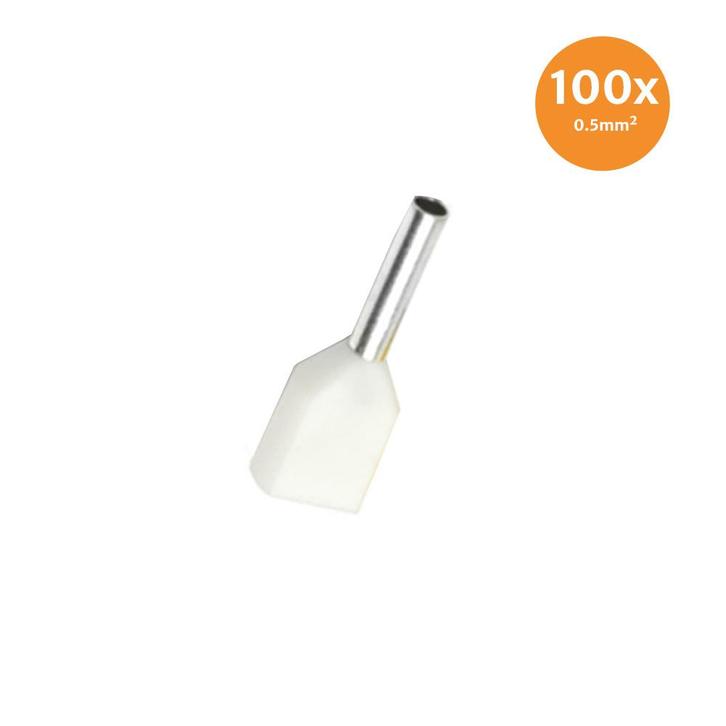 Dubbele Adereindhuls Geïsoleerd 0,5mm² Wit 100 stuks, Auto-onderdelen, Elektronica en Kabels, Ophalen of Verzenden