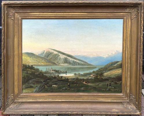 G.P Verschuur (1830-1891) - Landschap met personen en vee, Antiek en Kunst, Kunst | Schilderijen | Klassiek