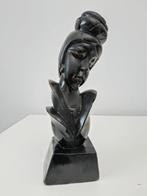 sculptuur, Vintage Oriental Female Bust – Hand-Carved Wood