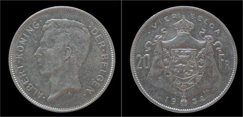 Belgium Albert I 20 frank (4belga) 1932-vl-pos B nickel, Postzegels en Munten, Munten | Europa | Niet-Euromunten, België, Verzenden