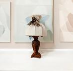 Tafellamp - Hout, Messing, Textiel