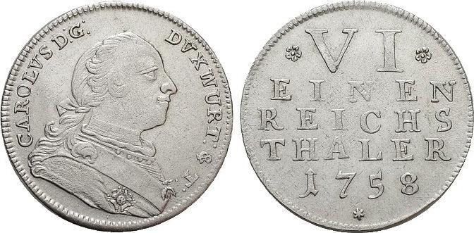 1/6 taler, daalder (oorlogsgeld) 1758 Wuerttemberg Karl E..., Postzegels en Munten, Munten | Europa | Niet-Euromunten, België
