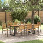 vidaXL Tuin Eettafel Set 9 pcs Grijs Massief Acacia Hout, Verzenden, Nieuw