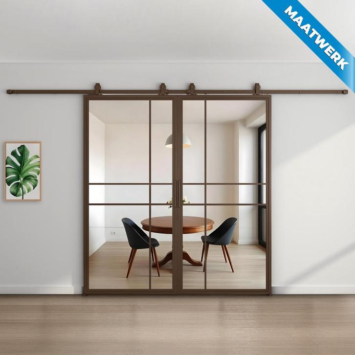 Dubbele stalen Schuifdeuren 6 Vlaks Maatwerk Luxe design Roo, Doe-het-zelf en Bouw, Raamkozijnen en Schuifdeuren, Nieuw, Metaal