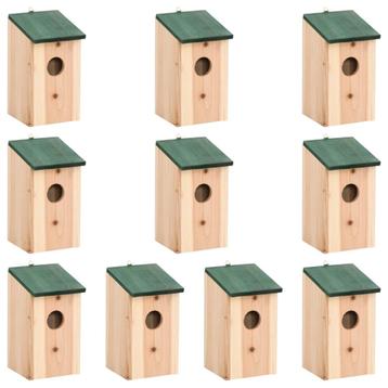 vidaXL Vogelhuisjes 10 st 12x12x22 cm massief vurenhout, Verzenden