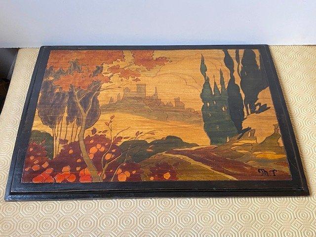M.T - Reclamebord - Marquetering, Antiek en Kunst, Curiosa en Brocante