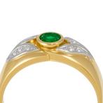 Ring - 18 karaat Geel goud, Witgoud - 0.42ct. tw. Smaragd -, Handtassen en Accessoires, Ringen, Nieuw