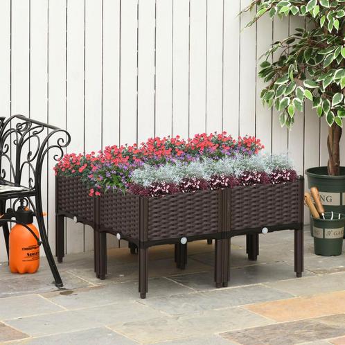 Plantenbak - RattanLux - 4-delig - Afvoergaten - Bruin, Tuin en Terras, Bloembakken en Plantenbakken, Nieuw, Ophalen of Verzenden