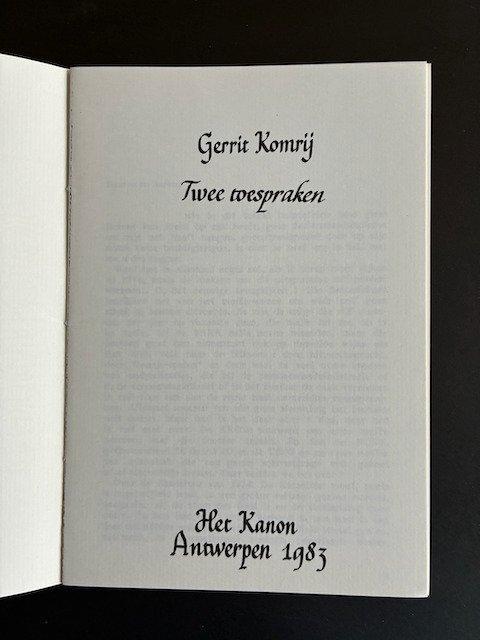 Gerrit Komrij - Twee toespraken - 1983, Antiquités & Art, Antiquités | Livres & Manuscrits