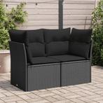 vidaXL Tuinbank 2-zits met kussens poly rattan zwart, Verzenden, Nieuw