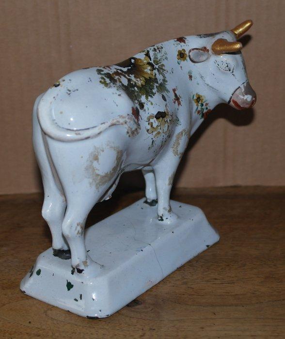 Beeldje, Koe Koudbeschilderd wit aardezwerk - 15 cm -, Antiek en Kunst, Antiek | Glaswerk en Kristal