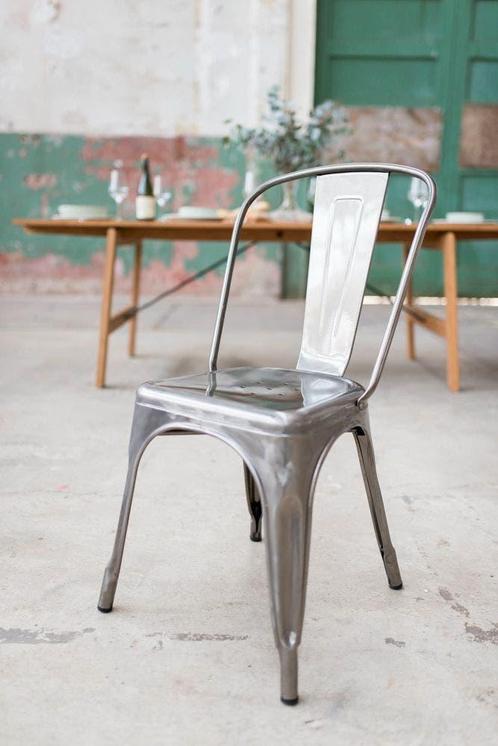 Industriële metalen eetkamerstoel | Tolix | Stapelbaar, Huis en Inrichting, Stoelen, Grijs, Eén, Nieuw, Metaal, Verzenden