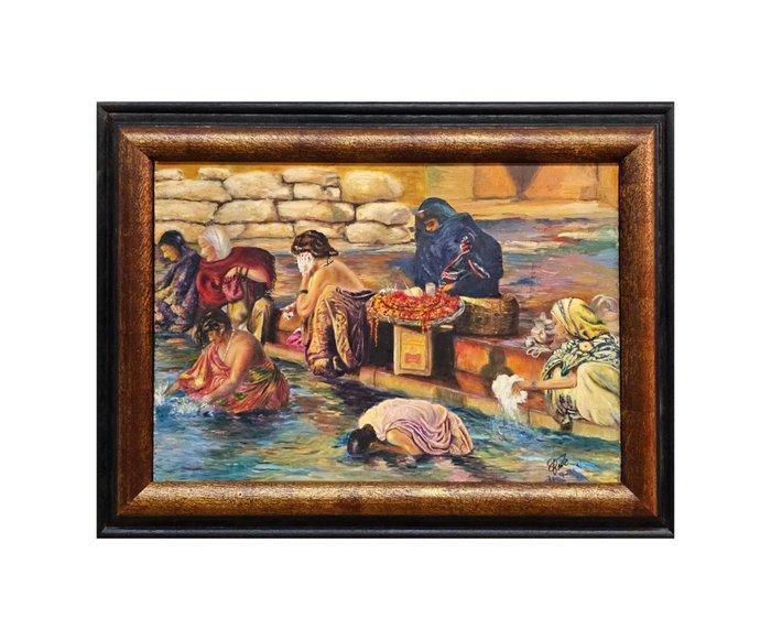 Orientalist School (XX) - NO RESERVE - Women on the Ganges, Antiek en Kunst, Kunst | Schilderijen | Klassiek