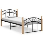 Bedframe Metaal/Eik 90x200 Zwart | Tweede Kansje | OP=OP, 90 cm, Eenpersoons, Verzenden, Nieuw