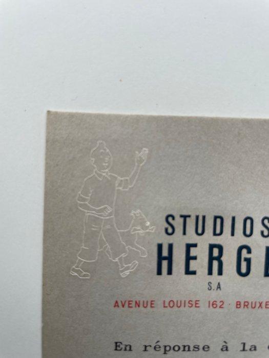 Tintin - Carte réponse en relief - signée par Hergé - 1, Boeken, Stripverhalen