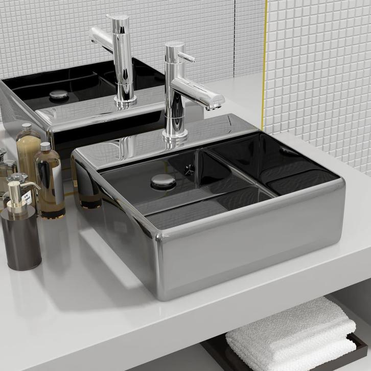 vidaXL Wastafel met overloop 41x41x15 cm keramiek, Doe-het-zelf en Bouw, Sanitair, Nieuw, Verzenden