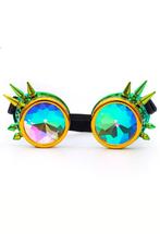 Goggles Steampunk Bril Spikes Geel Groen Montuur Caleidoscoo, Ophalen of Verzenden