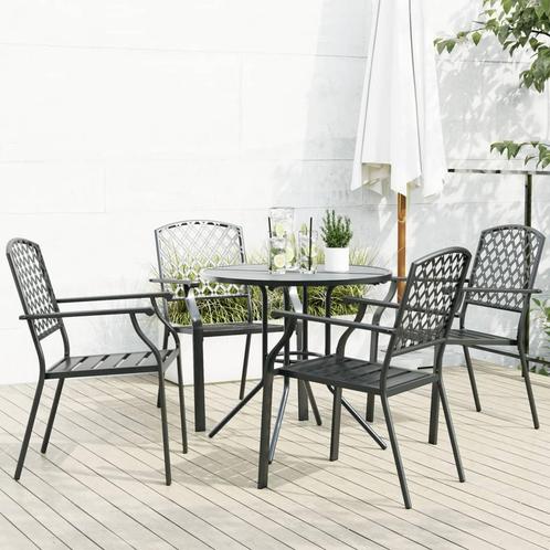 vidaXL 5-delige Tuinset stapelbaar gepoedercoat staal, Tuin en Terras, Tuinsets en Loungesets, Tuinset, Nieuw, Verzenden