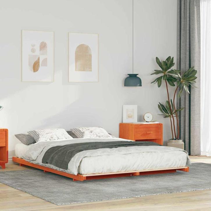 vidaXL Bedframe Wasbruin 160 x 220 cm Massief grenenhout, Huis en Inrichting, Slaapkamer | Bedden, Nieuw, Verzenden
